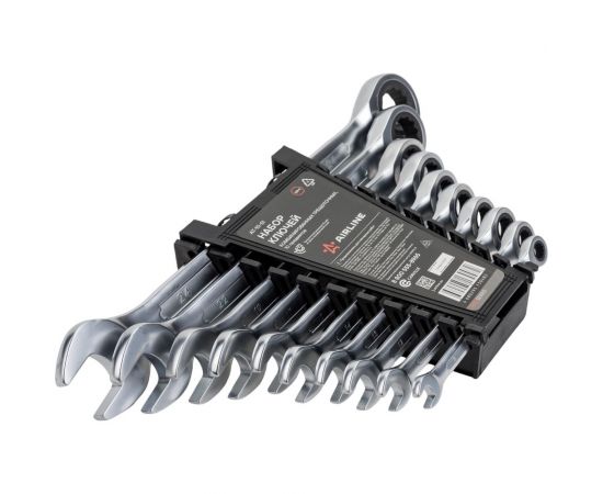 Набор ключей AIRLINE комбинированных трещоточных 10 предм. 8,10,12,13,14,15,17,19,22,24мм пласт.держат. AT-10-51 – изображение 2