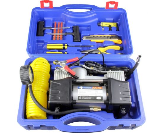 Компрессор Nova Bright АК-75 двухпоршневой, до 75 л/мин., 150 PSI, 12В, пластиковый кейс с инструментами 36448 – изображение 3