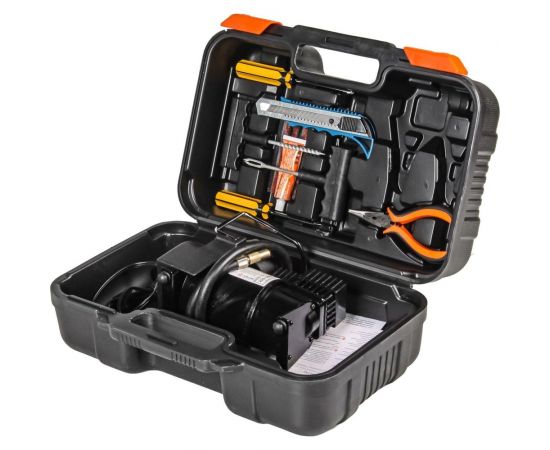 Компрессор AIRLINE TORNADO S с комплектом инструментов, в кейсе, 2 отвертки, ремкомплект для бескамерных шин, нож, плоcкогубцы CA-020-01N – изображение 2