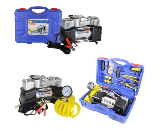 Компрессор Nova Bright АК-75 двухпоршневой, до 75 л/мин., 150 PSI, 12В, пластиковый кейс с инструментами 36448 – изображение 7