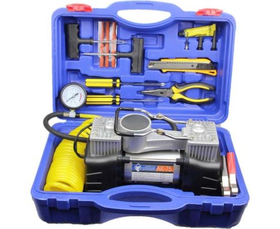 Компрессор Nova Bright АК-75 двухпоршневой, до 75 л/мин., 150 PSI, 12В, пластиковый кейс с инструментами 36448 – изображение 2