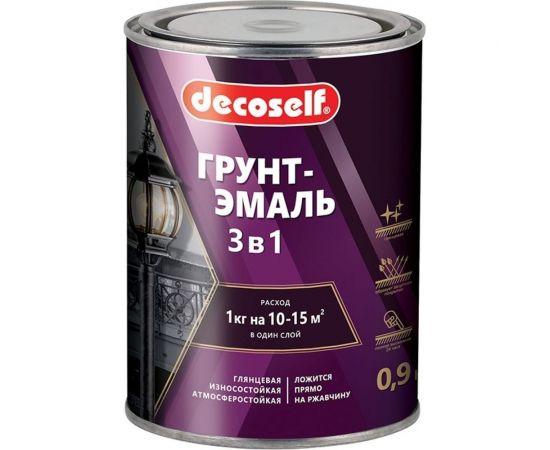 Грунт-эмаль 3 в 1 Пуфас черная глянц. Decoself 0,9кг тов-200096 