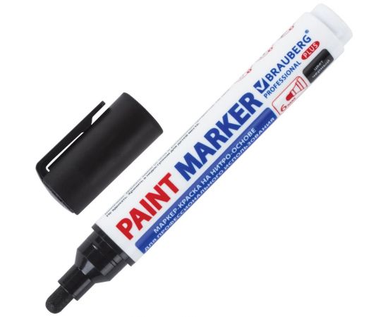 Лаковый маркер-краска BRAUBERG PRO PLUS EXTRA paint marker 6 мм, черный, нитро-основа 151451 
