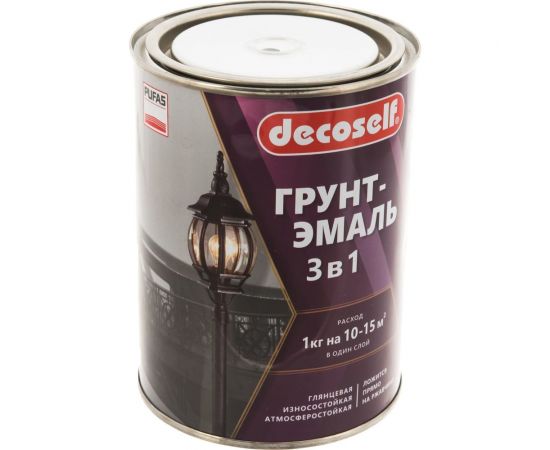 Грунт-эмаль 3 в 1 Пуфас черная глянц. Decoself 0,9кг тов-200096 – изображение 2
