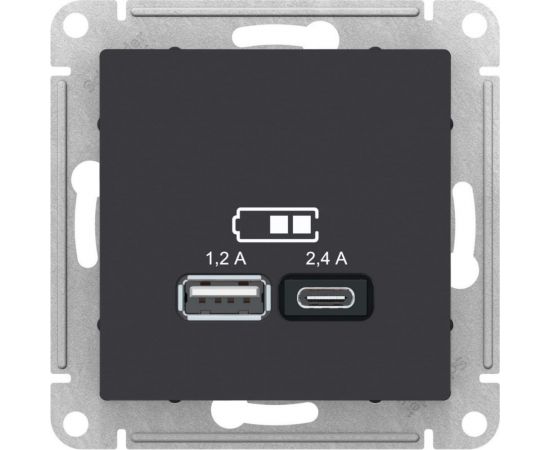Розетка USB A+С Schneider Electric AtlasDesign Карбон 5В/2,4А, 2х5В/1,2 А ATN001039 