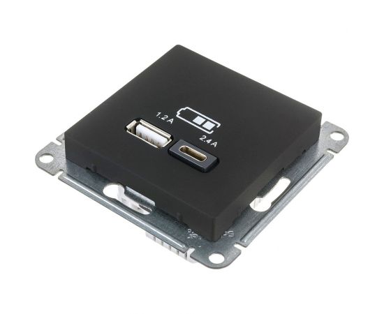 Розетка USB A+С Schneider Electric AtlasDesign Карбон 5В/2,4А, 2х5В/1,2 А ATN001039 – изображение 2