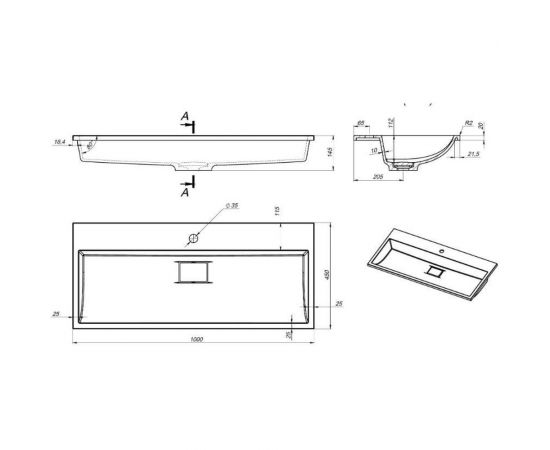 Раковина для ванной uperwood Barsa 100 см, полувстраиваемая, прямоугольная 293020531 – изображение 4