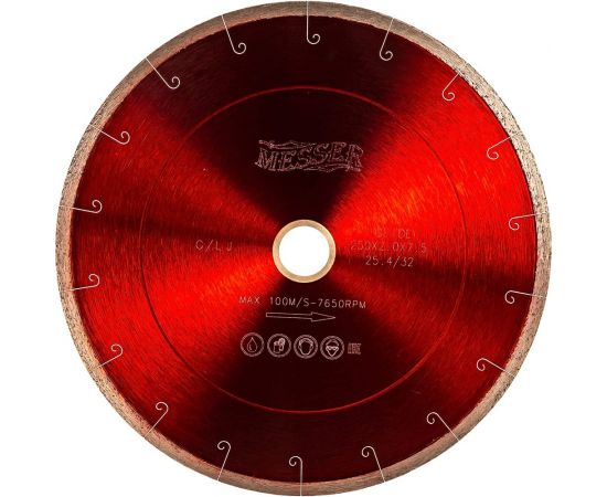 Диск алмазный сплошная кромка с микропазом G/L J-slot по граниту 250D-1.6T-7.5W-25.4/32 MESSER 01-24-250 – изображение 2