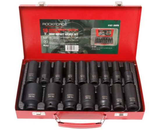 Набор головок шестигранных глубоких ударных (16 пр; 1/2""; 10-36 мм) Rockforce RF-4167-5MPB 
