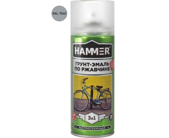 Грунт-эмаль по ржавчине Hammer 3 в 1 б/с п/мат RAL 7040 серое окно 520 мл 12 ЭК000142481 
