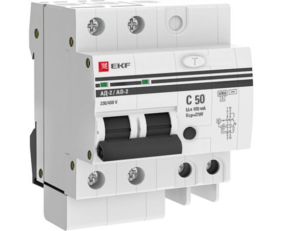 Дифференциальный автомат EKF PROxima АД-2 50А/100мА, характеристика C, AC, 270В, 6кА DA2-6-50-100-pro 