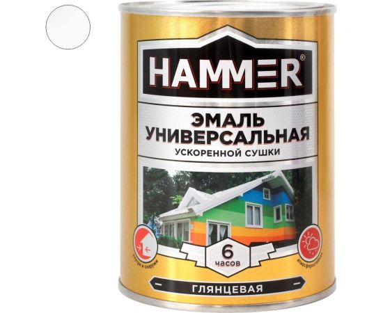 Универсальная эмаль HAMMER ускоренная сушка, глянцевая, белая, 0,9 кг / 14 ЭК000144084 