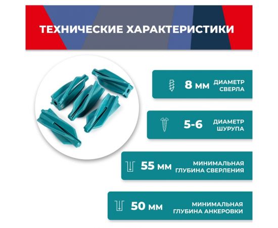 Дюбель для пенобетона MasterProf aert, 8x50, 25 шт. КР.120641 – изображение 5