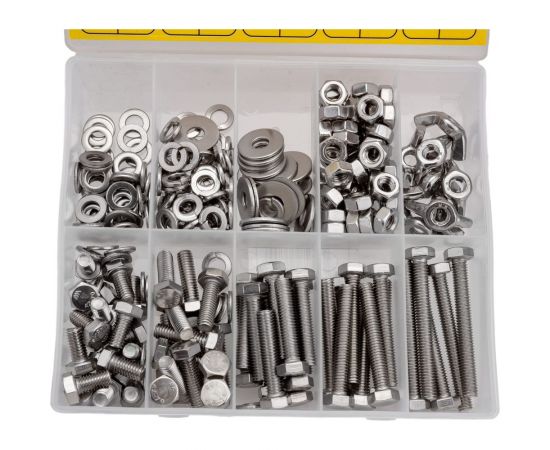 Набор болтов, шайб и гаек из нержавеющей стали KREPFIELD М6, 268 предметов в кейсе Набор07метрика268 – изображение 2