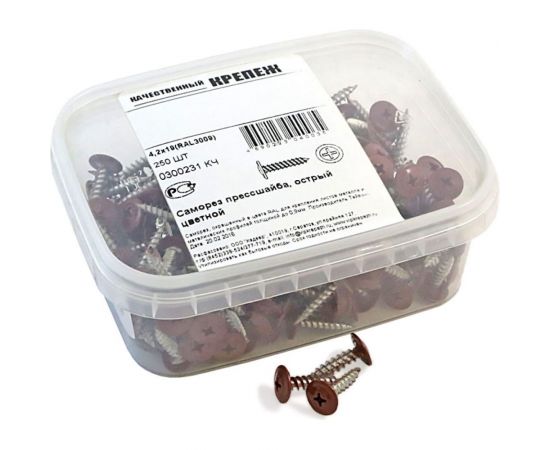 Прессшайба Качественный КРЕПЕЖ 4.2х19 мм, красная окись RAL 3009, острая, 250 шт 0300231 КЧ 