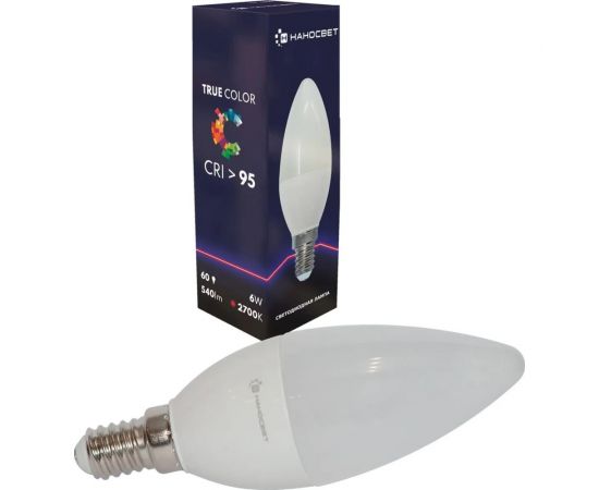 Светодиодная лампа Наносвет LH-CD-60/E14/927, 6Вт, свеча, 540 лм, Е14, 2700К, Ra95, L050 