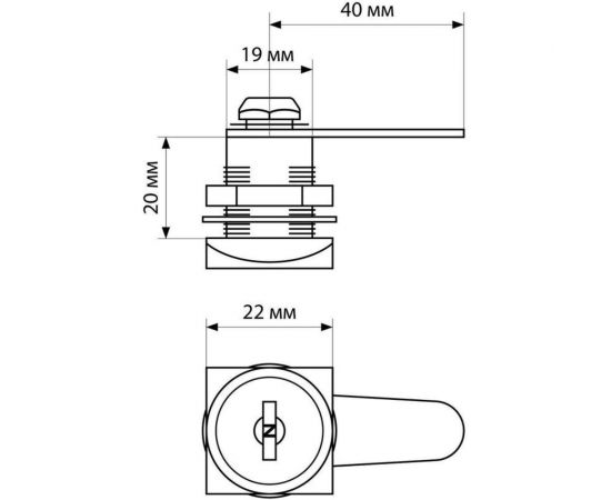 Мебельный замок ООО Комус стандарт, врезной, ЗМ0802 (3128) 20 мм, квадратное основание, 2 стальных ключа (13423) 1739096 – изображение 2
