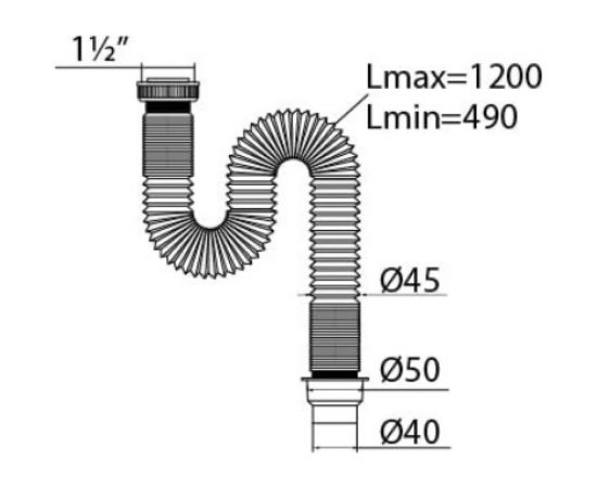 Сифон гофрированный VIRPLAST ""Элит"" 1 1/2x50/40 мм без выпуска, удлинённый L1200 30980623 – изображение 2