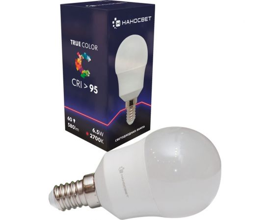 Светодиодная лампа Наносвет LH-G-60/E14/927, 8Вт, шар P45, 580 лм, Е14, 2700К, Ra95, L060 
