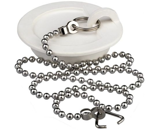 Пробка для ванны MasterProf белая c цепочкой из нержавеющей стали 45 см ИС.110628 