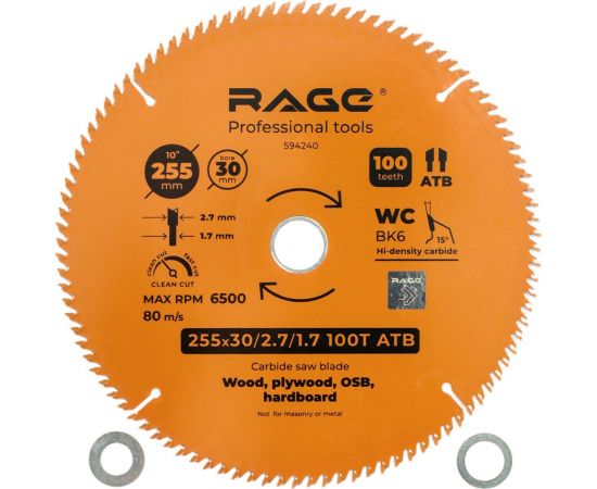 Диск пильный Clean cut 255 мм (10”), Z100, посадка 30+25.4/20/16 мм rage by VIRA 594240 – изображение 5