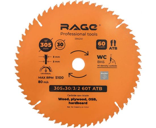 Диск пильный Universal 305 мм (12”), Z60, посадка 30 мм rage by VIRA 594241 – изображение 3