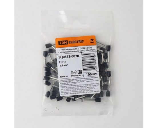 Наконечник-гильза TDM е1512 1,5мм2 с изолированным фланцем (100шт) SQ0512-0020 – изображение 4