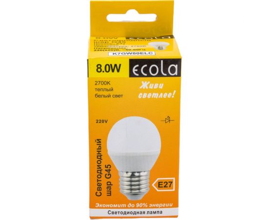Светодиодная лампа Ecola globe LED 8,0W G45 220V E27 2700K шар композит 78x45 K7GW80ELC – изображение 5