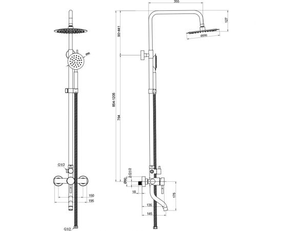 Душевая стойка со смесителем для ванны OLIVES balear нержавеющая сталь 13511BL – изображение 3
