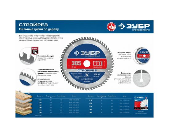 Пильный диск по строительной древесине ЗУБР Стройрез 190х30 мм, 24Т 36931-190-30-24 – изображение 3