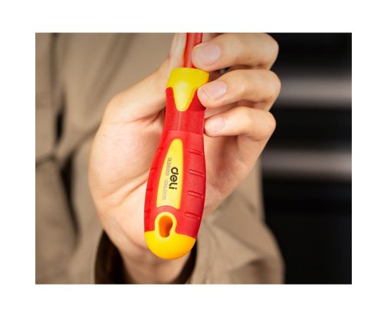 Диэлектрическая шлицевая отвертка DELI dl5151251 5,5x125мм сертификат vde до 1000в, магнитный наконечник, сталь cr-v, рукоять pp+tpr 110585 – изображение 4