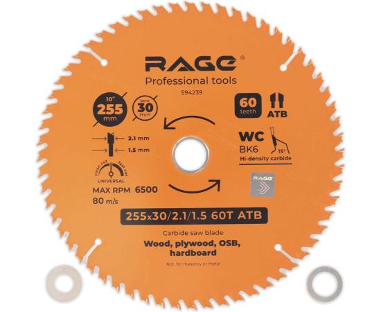 Диск пильный Universal 255 мм (10”), Z60, посадка 30+25.4/20/16 мм rage by VIRA 594239 