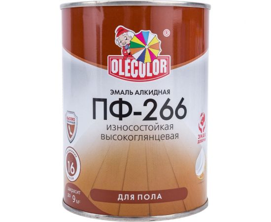 Эмаль для пола Olecolor ПФ-266 светлый орех, 0.9 кг 4300011453 