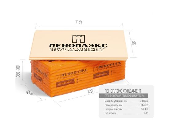 Экструдированный пенополистирол PENOPLEX Фундамент 50x585x1185 мм, упаковка 7 шт. TU0-0001956 