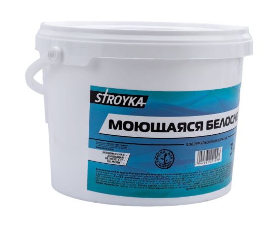 Водоэмульсионная краска Movatex Stroyka моющаяся, белоснежная, 3 кг Т31718 – изображение 3