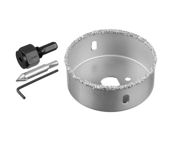 Коронка-чашка в сборе с державкой и сверлом ЗУБР Профессионал 76х25 мм, карбид-вольфрамовая крошка 33360-076_z01 – изображение 3