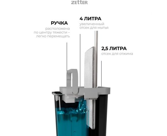 Швабра с отжимом и ведром ZETTER premium s (6,5 л) черное Home-bs-b – изображение 9
