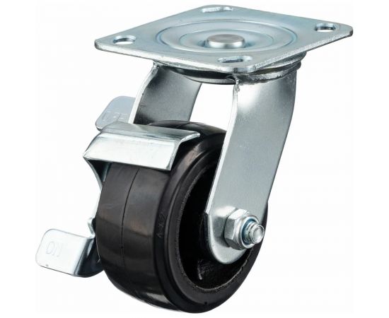 Колесо поворотное с боковым тормозом (100 мм; игольчатый подшипник; грузоподъемность 120 кг; чугун; резина) СТЕЛЛА-ТЕХНИК N29100B1 – изображение 5