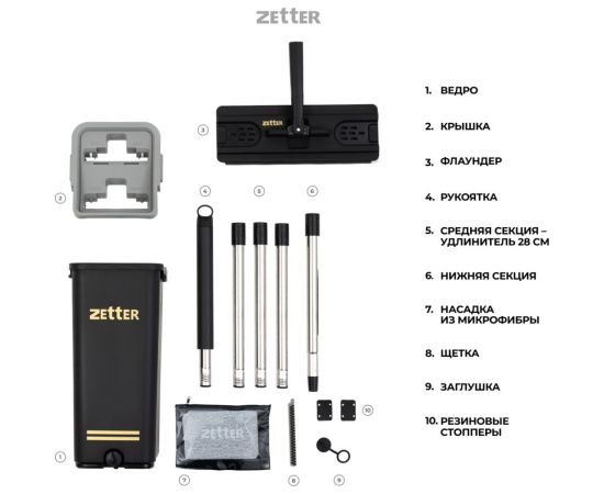 Швабра с отжимом и ведром ZETTER premium s (6,5 л) черное Home-bs-b – изображение 4