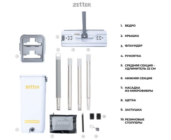 Швабра с отжимом и ведром premium м (10 л) белое ZETTER HOME202105-3-white – изображение 6