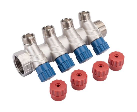 Коллектор с вентилем Valtec 4 выхода х 1х 1/2 НР, никель VTc.560.N.0604 38489 