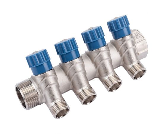 Коллектор с вентилем Valtec 4 выхода х 1х 1/2 НР, никель VTc.560.N.0604 38489 – изображение 3