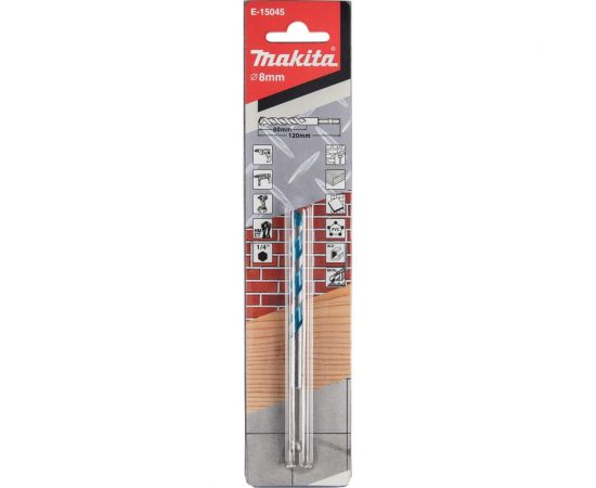 Сверло универсальное (8x60x120 мм, 1/4"") Makita E-15045 – изображение 2