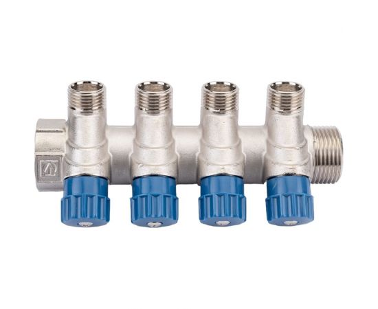 Коллектор с вентилем Valtec 4 выхода х 1х 1/2 НР, никель VTc.560.N.0604 38489 – изображение 5