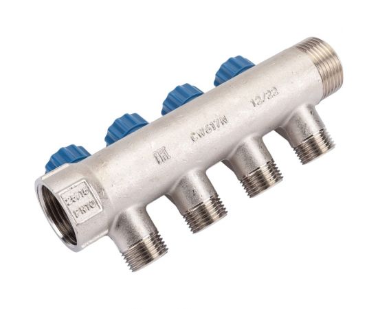 Коллектор с вентилем Valtec 4 выхода х 1х 1/2 НР, никель VTc.560.N.0604 38489 – изображение 4