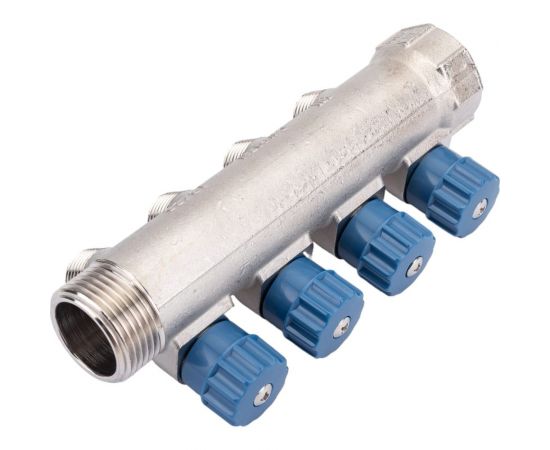 Коллектор с вентилем Valtec 4 выхода х 1х 1/2 НР, никель VTc.560.N.0604 38489 – изображение 2