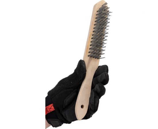 Щетка по металлу BEOROL 5 рядов, деревянная ручка 245310 – изображение 5