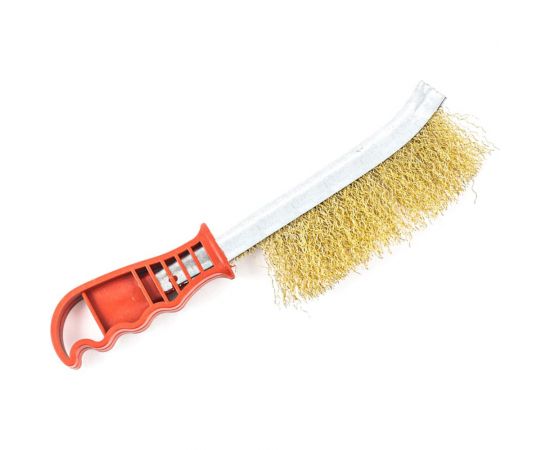 Металлическая корщетка TopAuto загнутая, латунированная, 240 мм, с пластиковой ручкой КЩМ240 – изображение 4