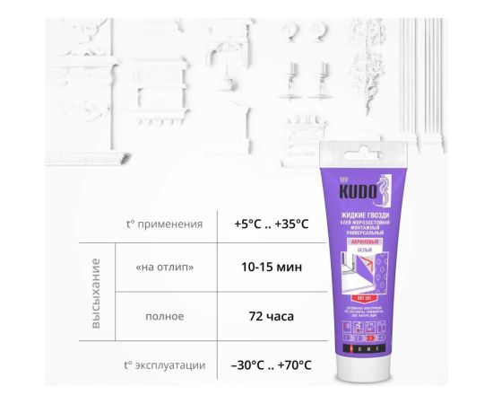 Монтажный клей на акриловой основе KUDO белый 200 мл KBT-301 – изображение 3