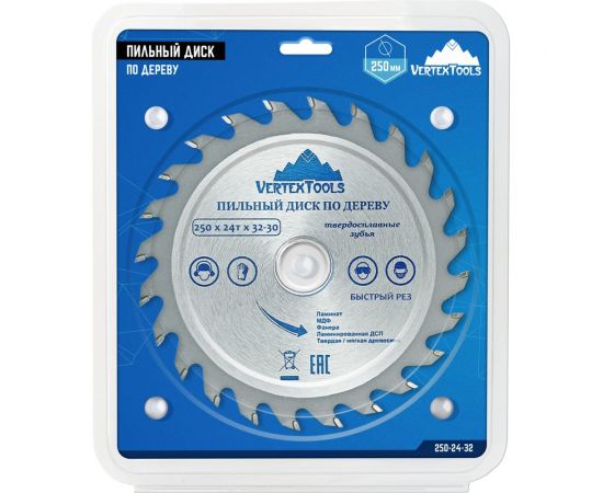 Диск пильный по дереву (250х32-30 мм; 24 зуба) Vertextools 250-24-32 – изображение 5